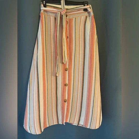 A New Day Women’s Striped Button-Front Skirt w/ Belt | Linen Blend | Size M - Picture 5 of 5